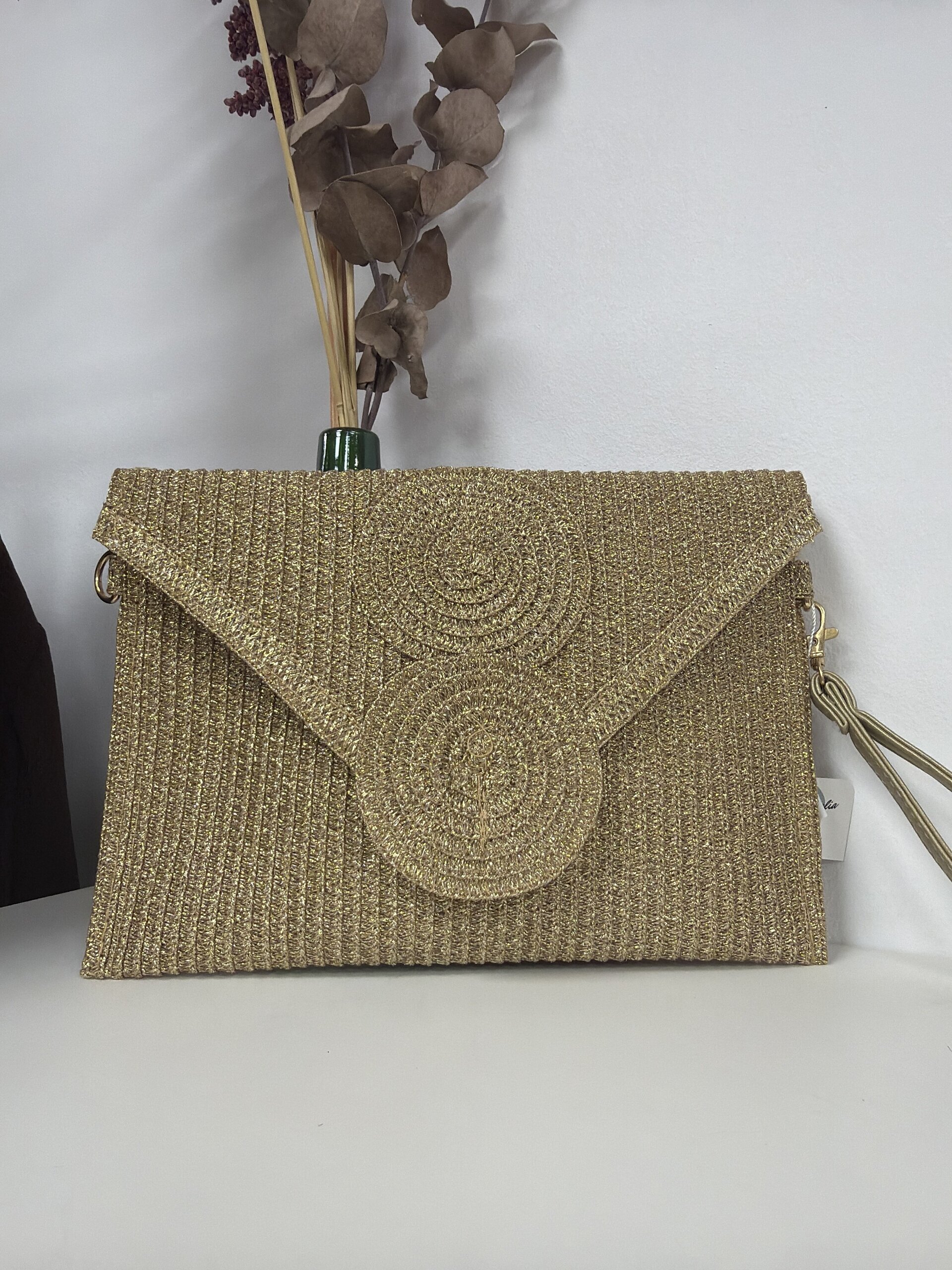 Cartera Rafia Bolos Beige - 1