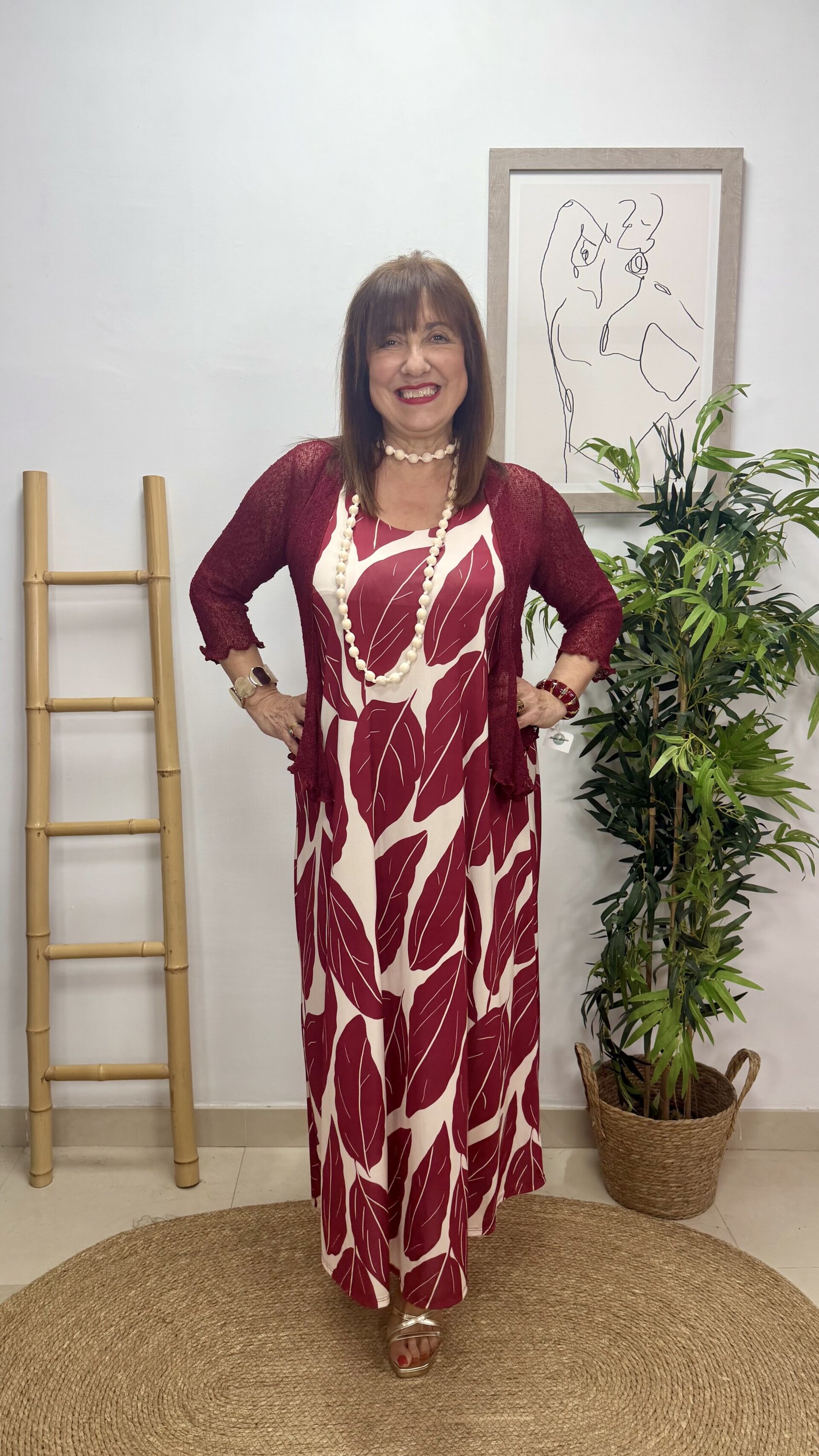 Vestido Hojas Burdeos - 3