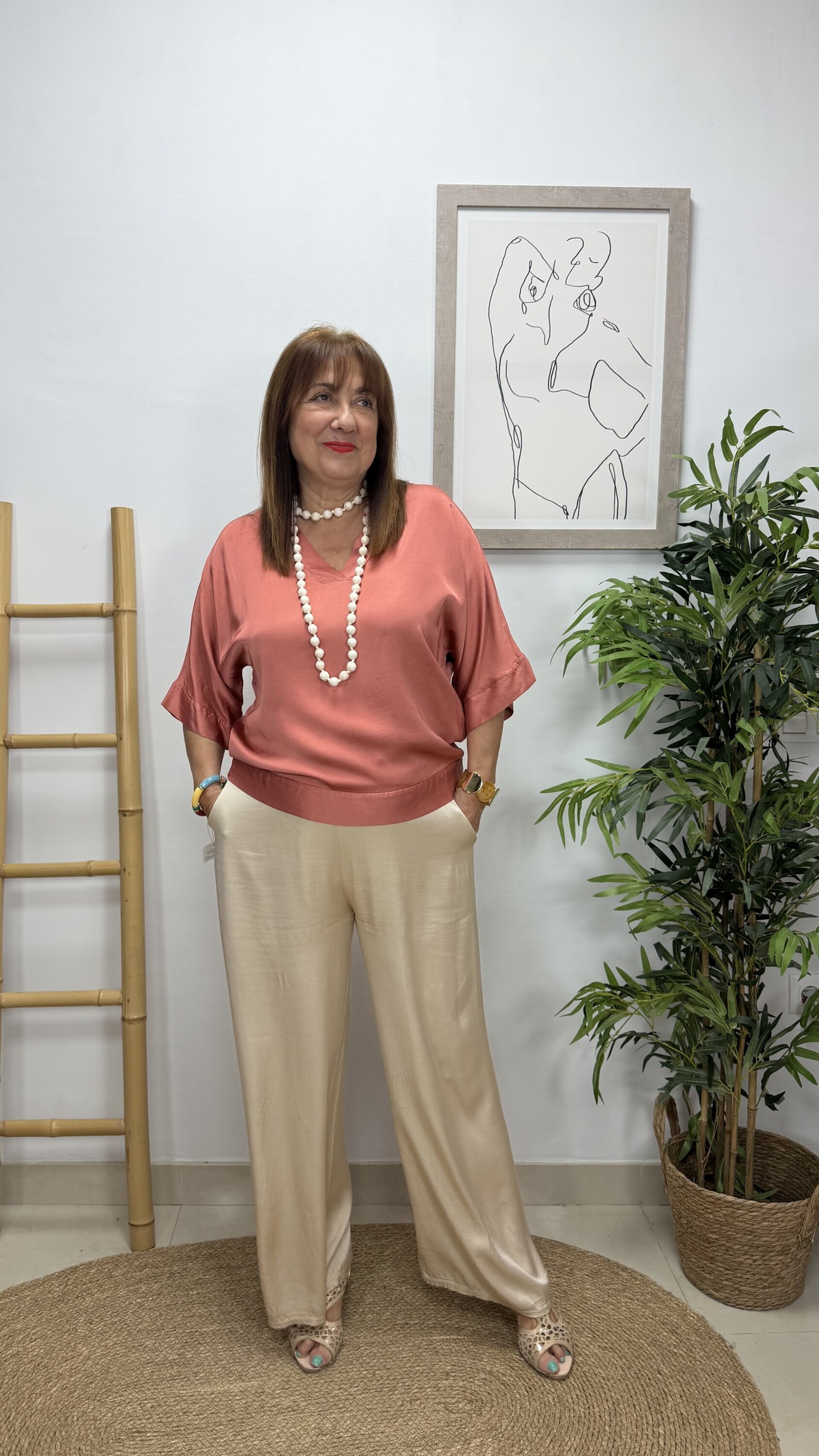 Blusa Satén Aurora Rosa - 1