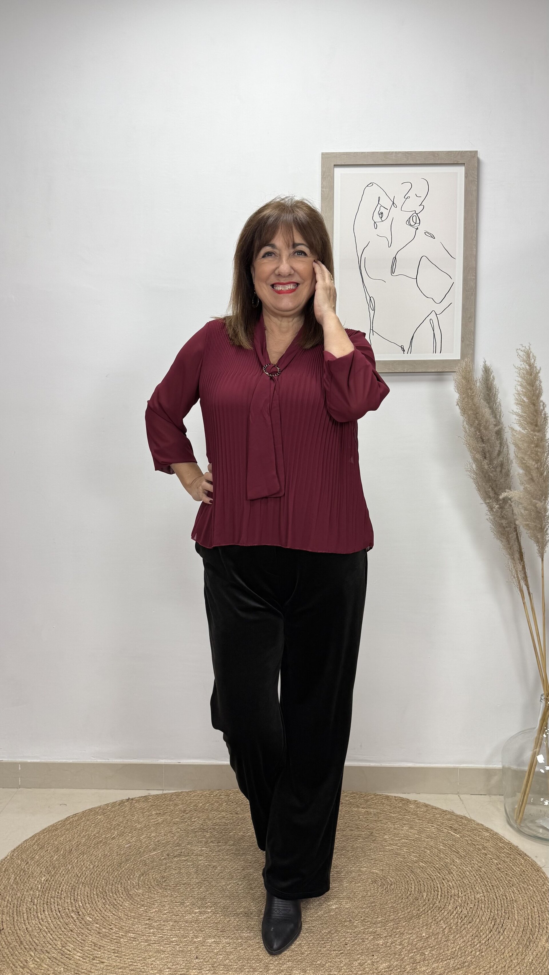 Blusa Microplisado Lazos Burdeos - 3