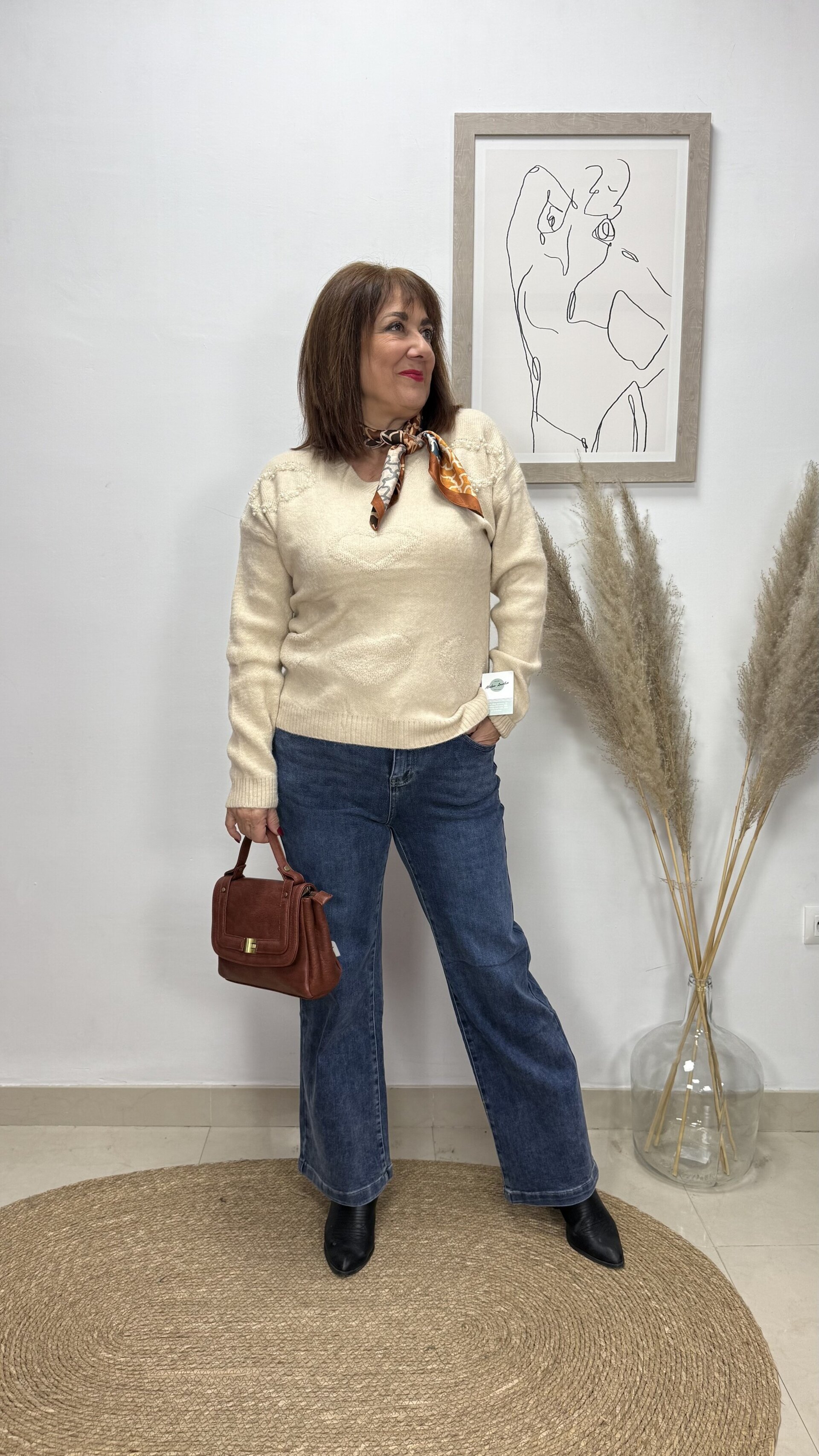 Jersey Corazón Perlas Beige - 1