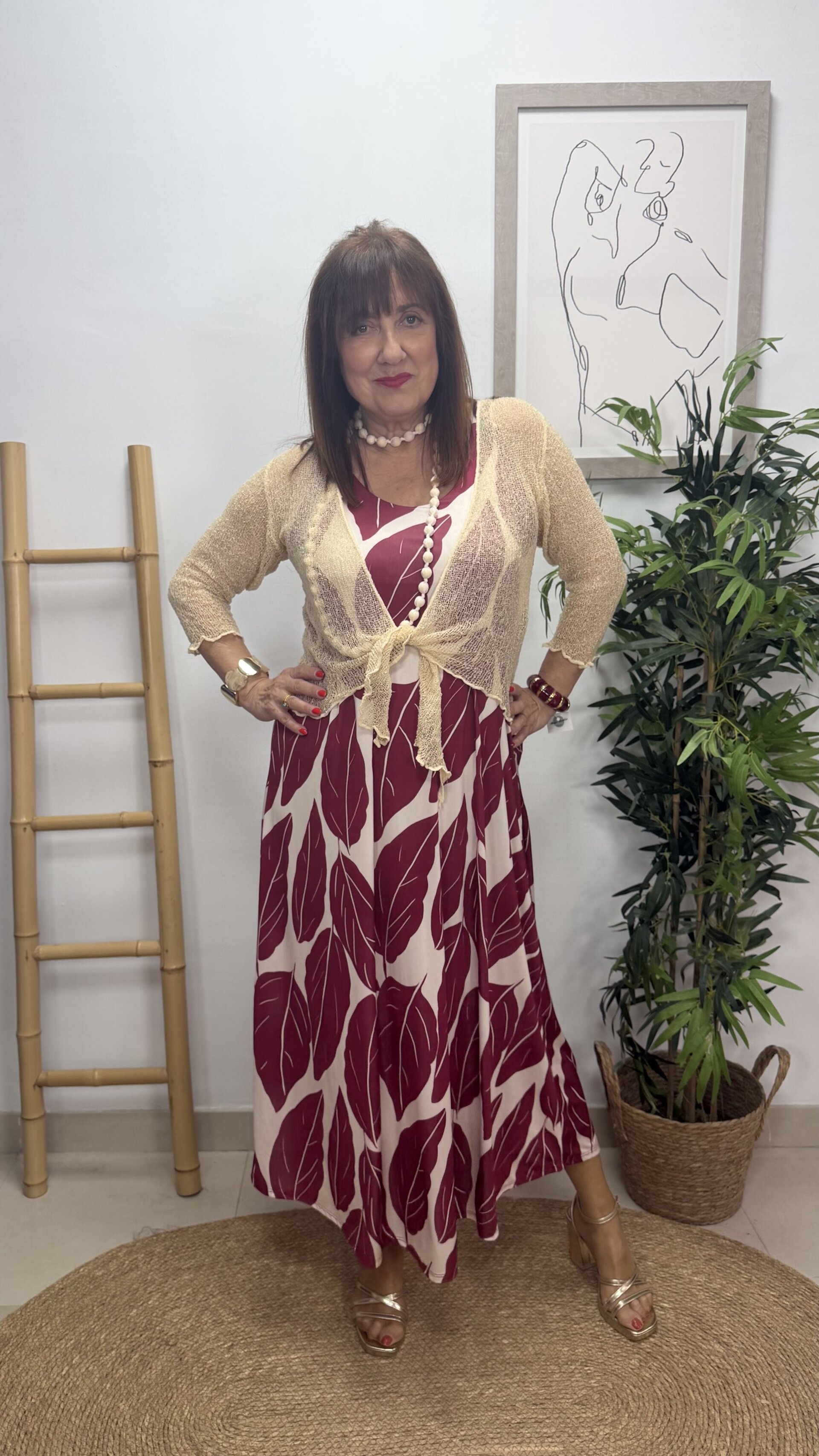 Vestido Hojas Burdeos - 5