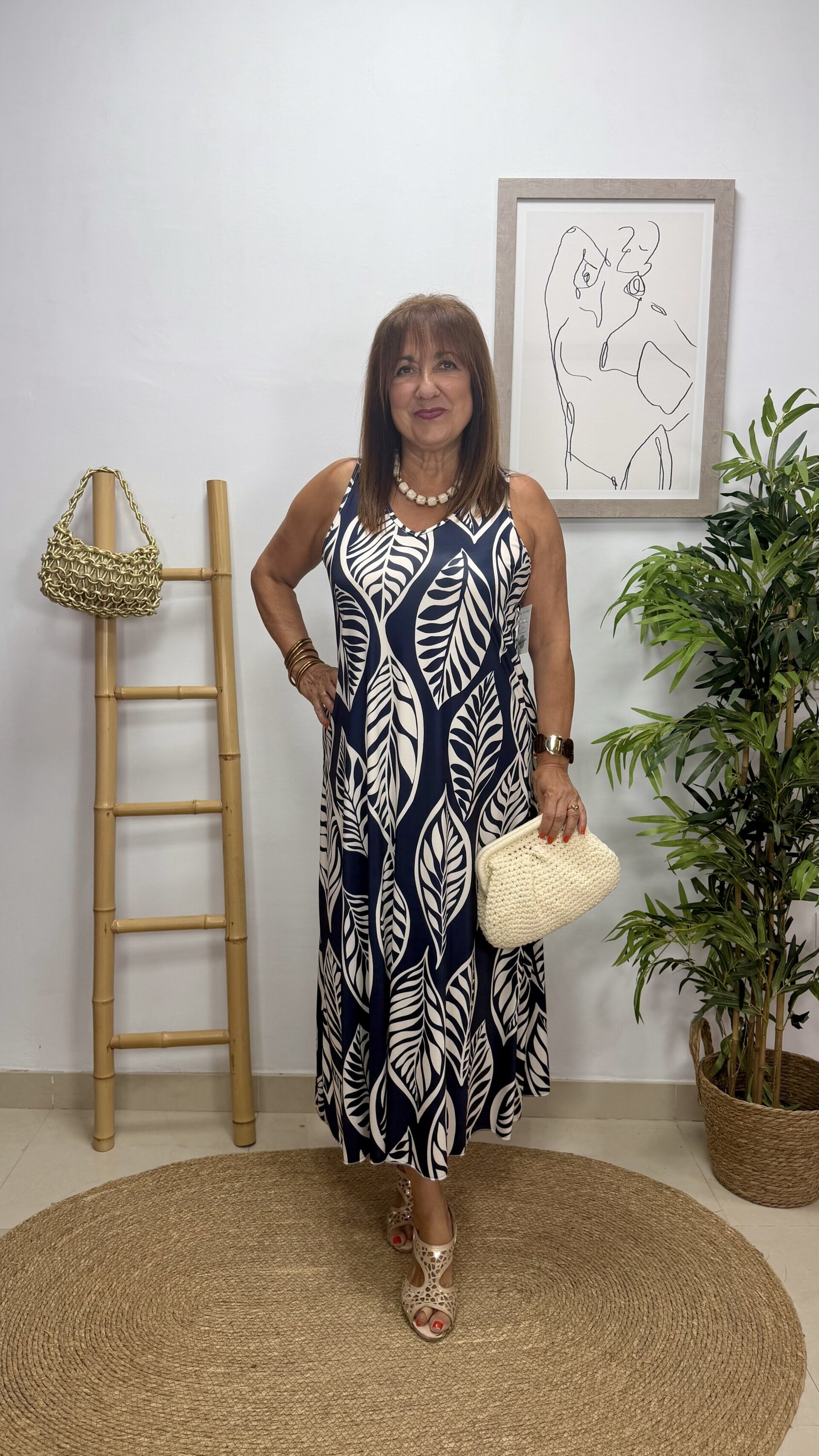 Vestido Hojas Largo Azul - 1