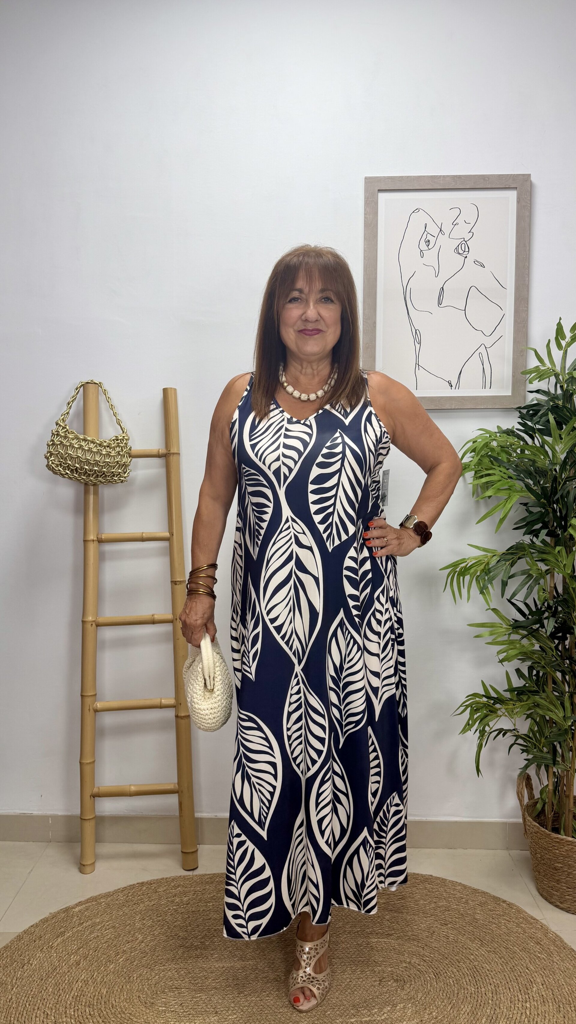 Vestido Hojas Largo Azul - 2