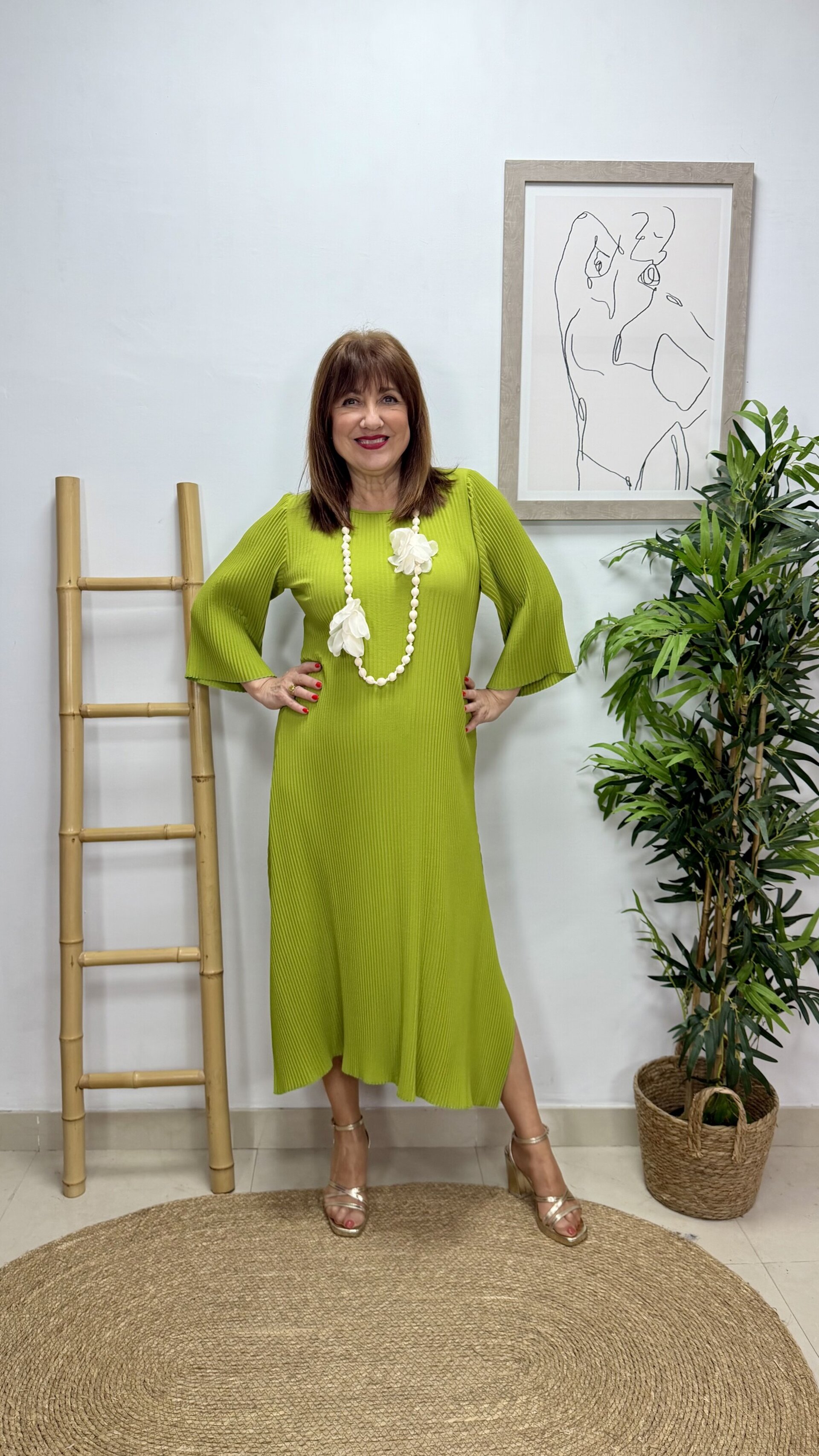 Vestido Plisado Verde - 1