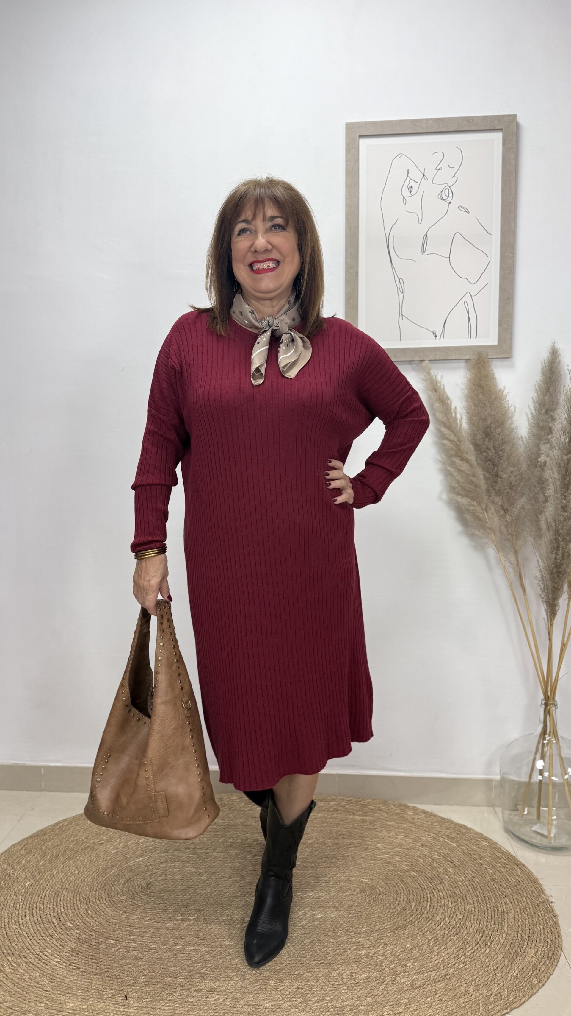 Vestido Punto Liso Canalé Burdeos - 1