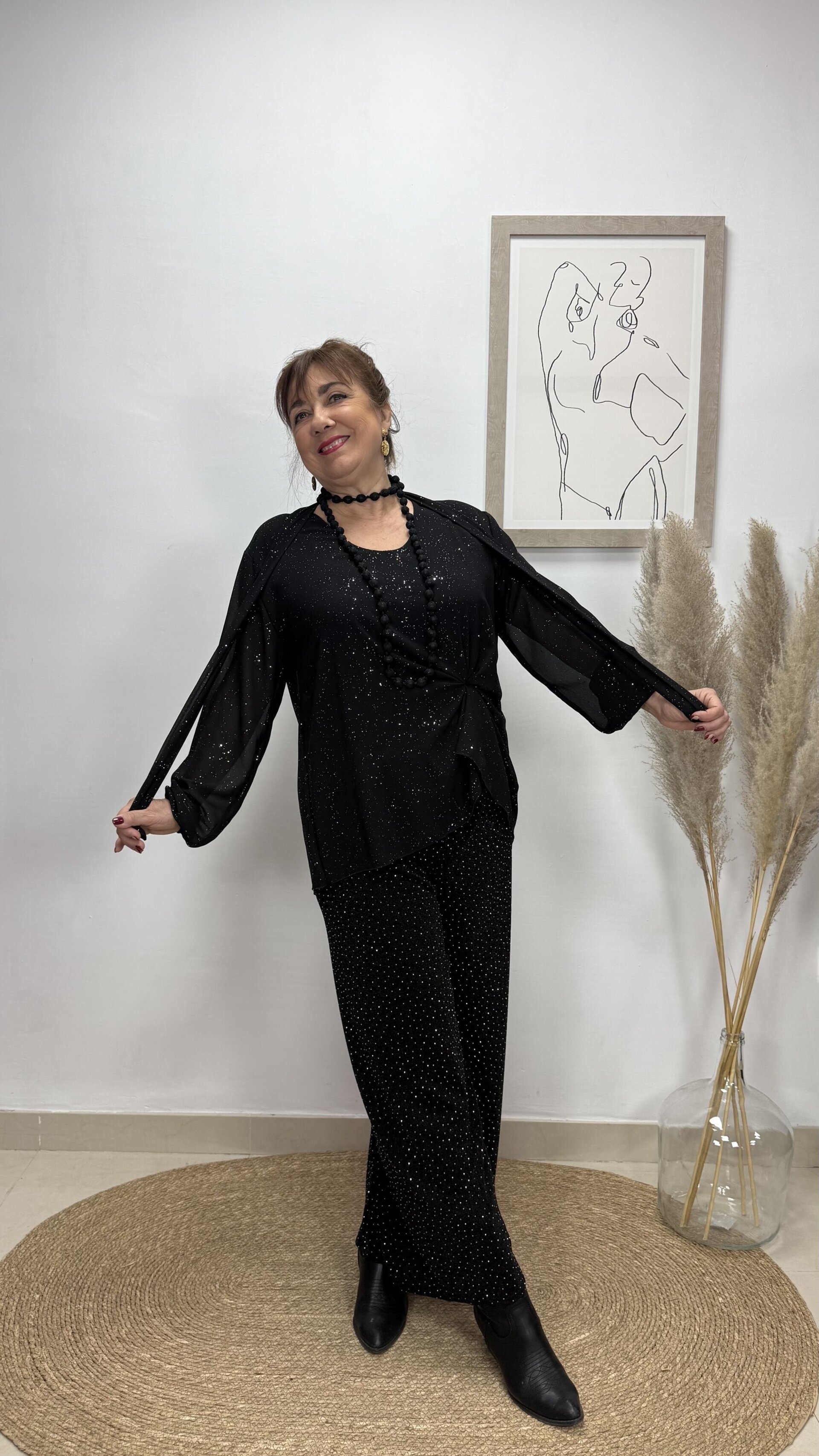 Blusa Brillo Lazo Negro - 1