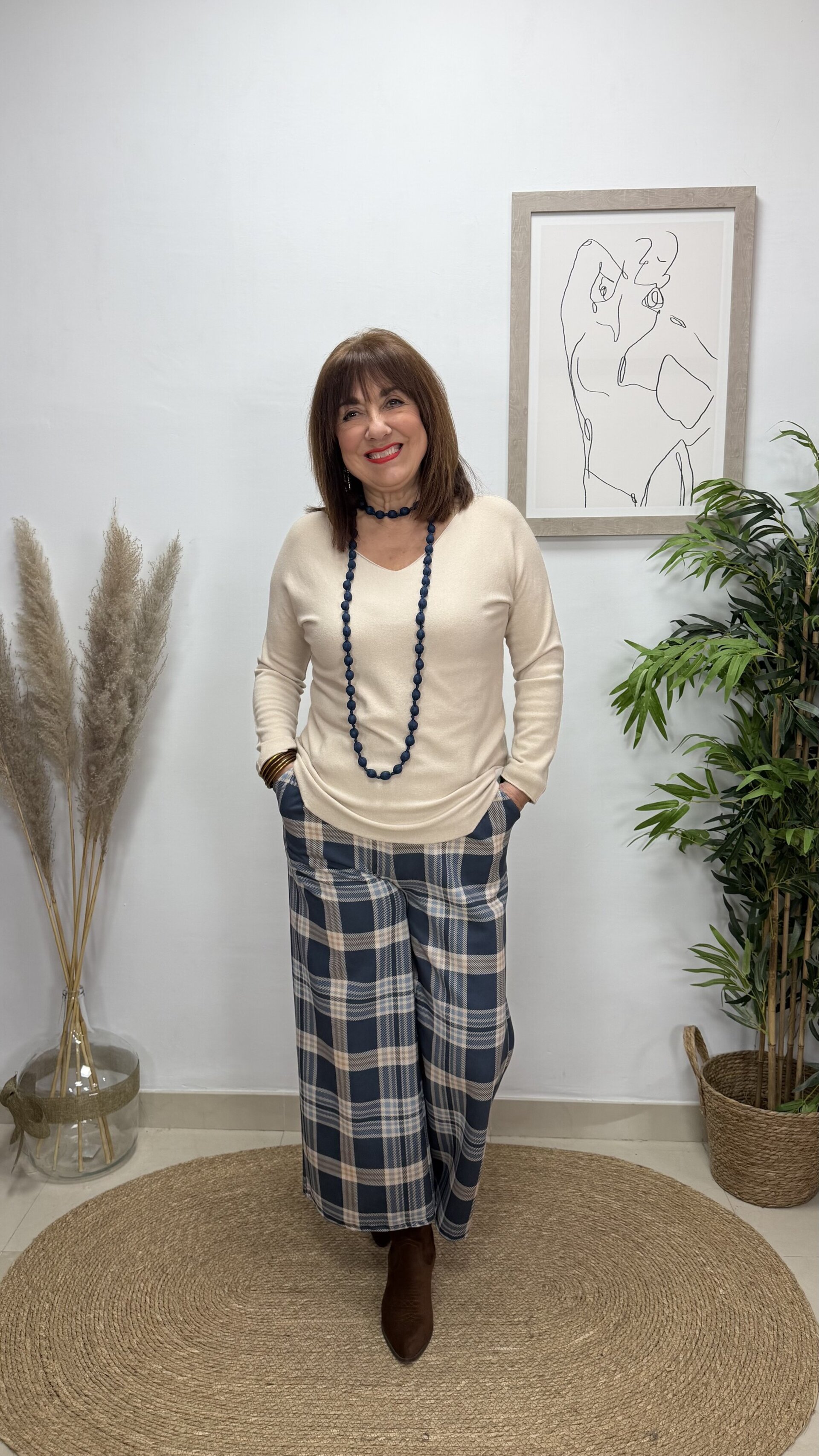 Jersey Cuello Pico Beige - 2