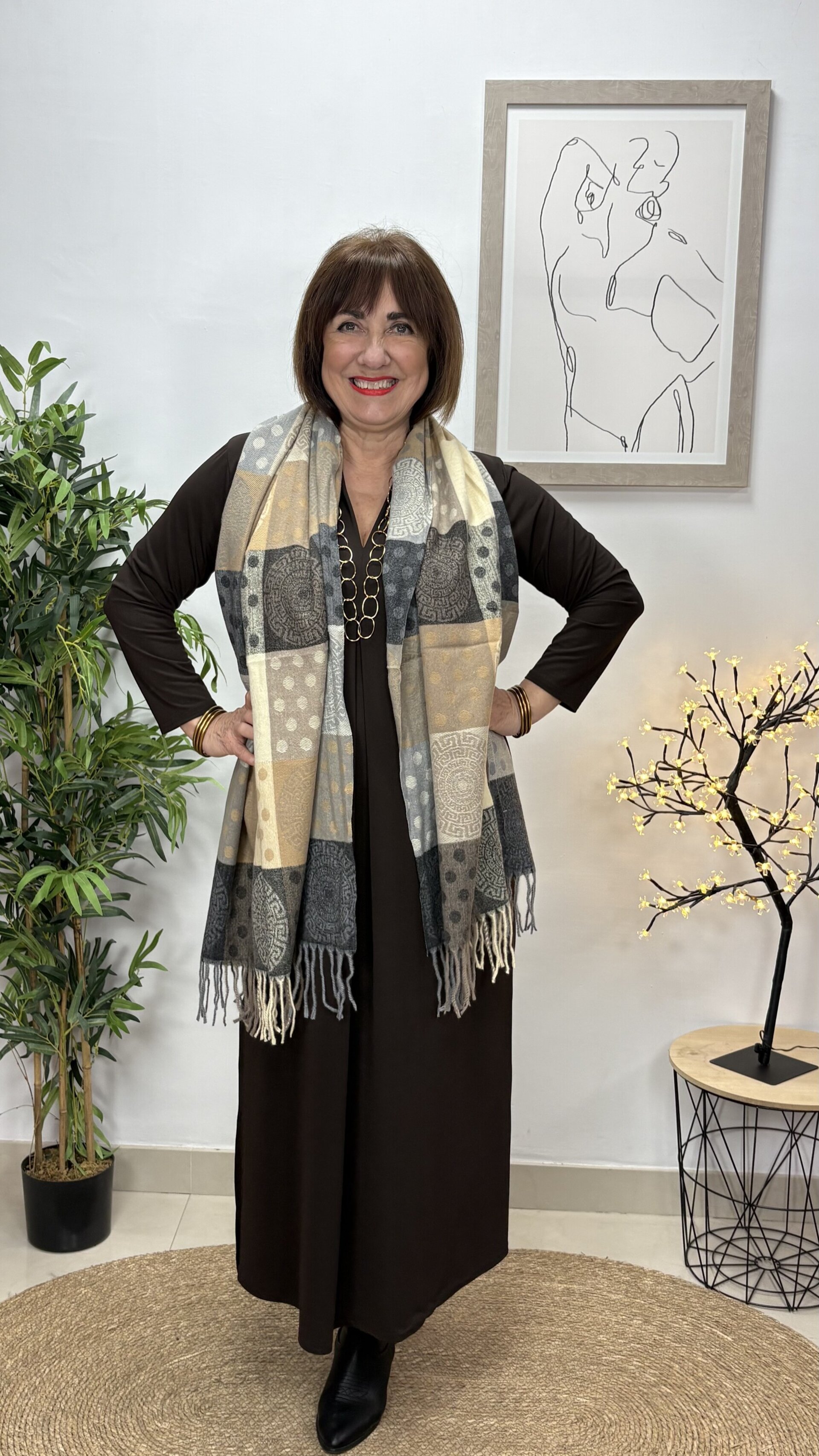 Estola Cuadros Beige - 1