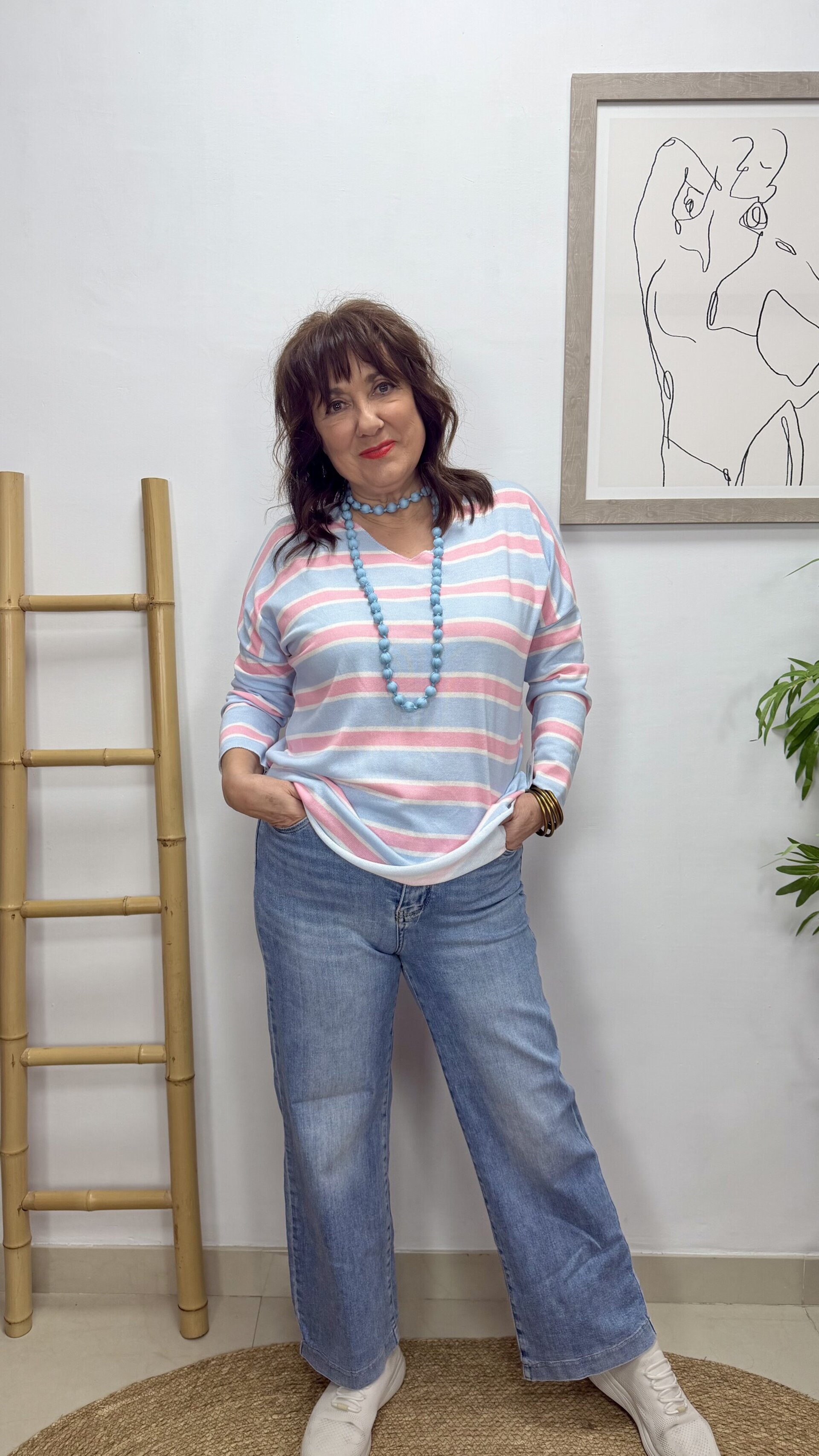 Jersey Rayas Celeste - 1