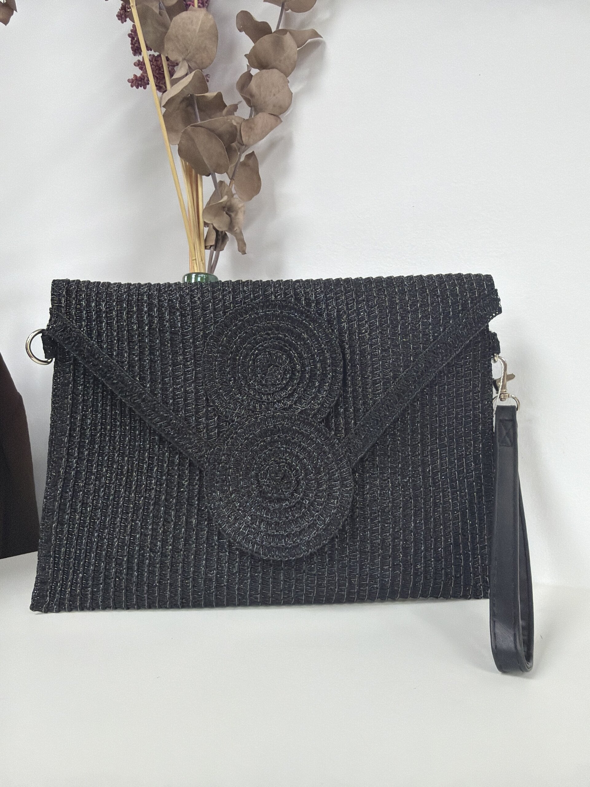 Cartera Rafia Bolos Negro - 1