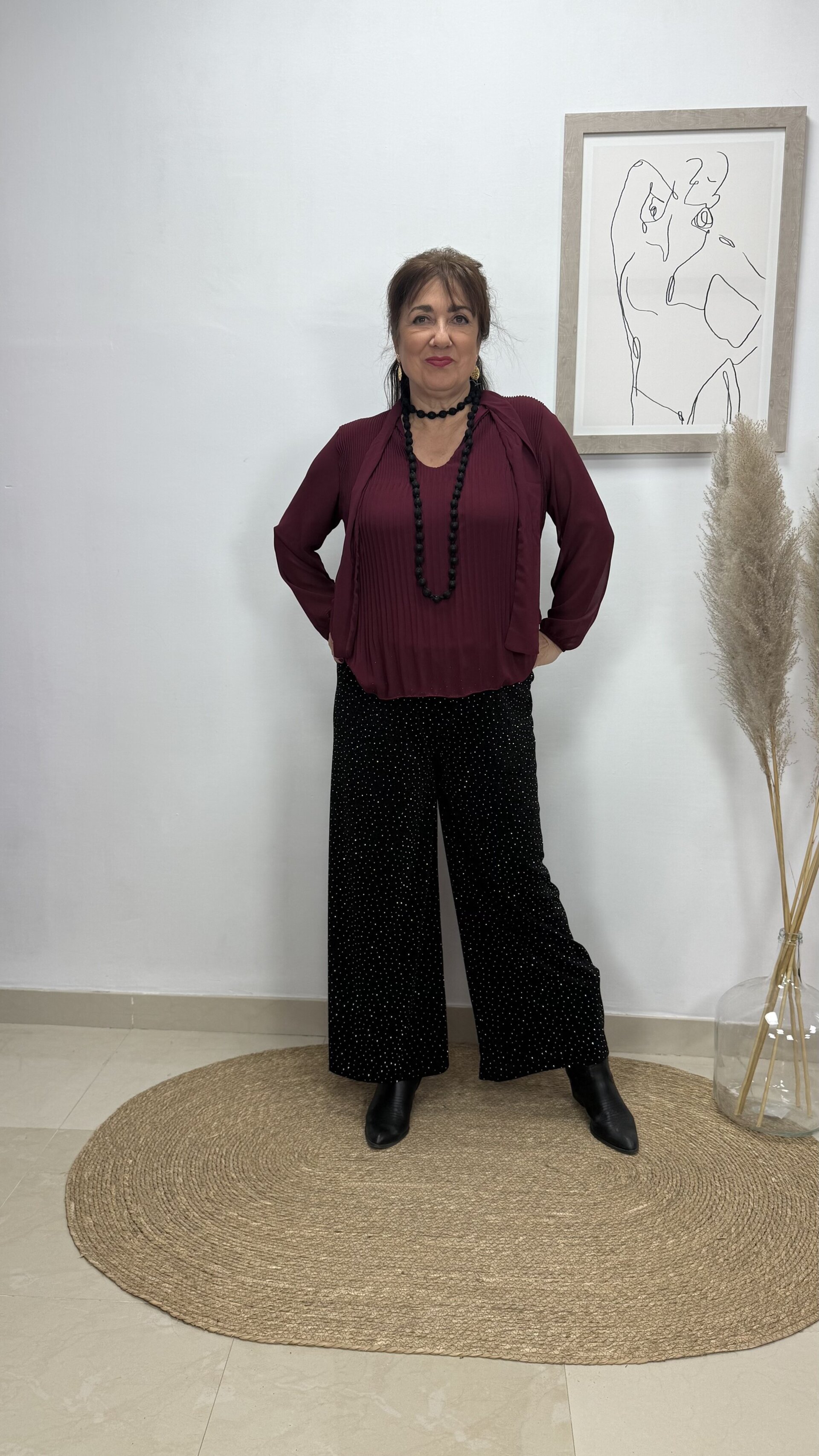 Blusa Microplisado Lazos Burdeos - 3