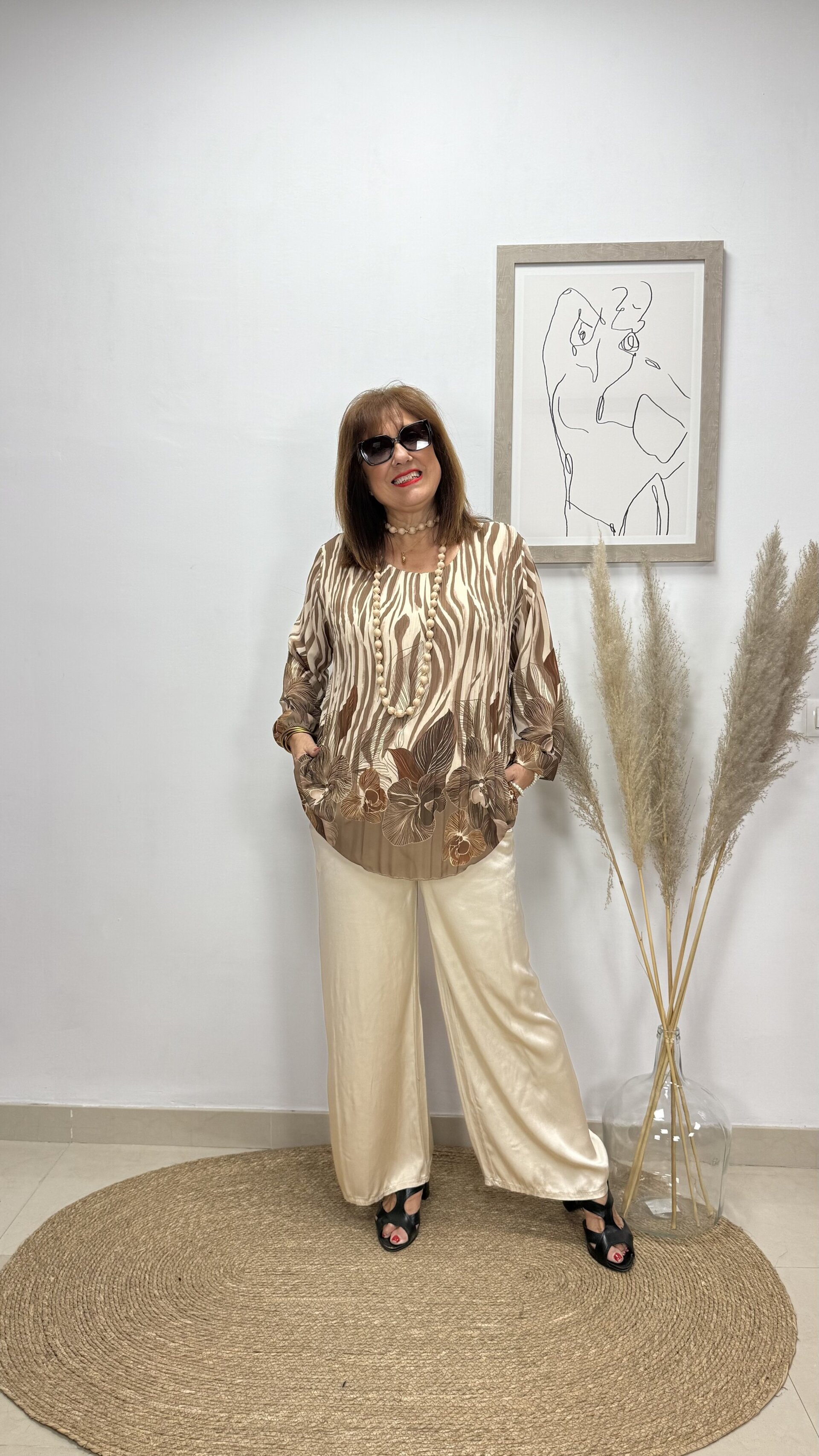Blusa Floral Camel - 1