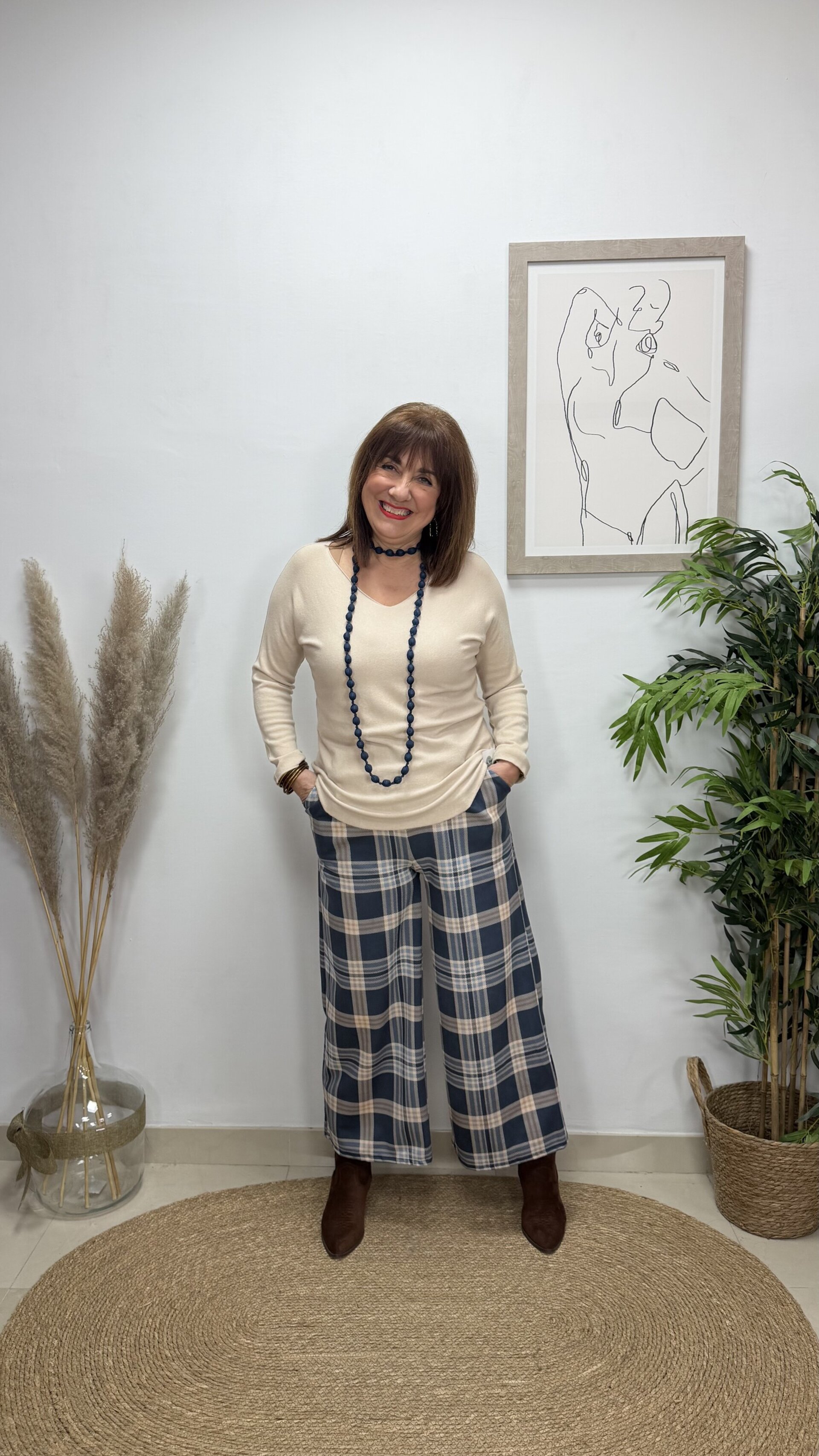 Jersey Cuello Pico Beige - 3