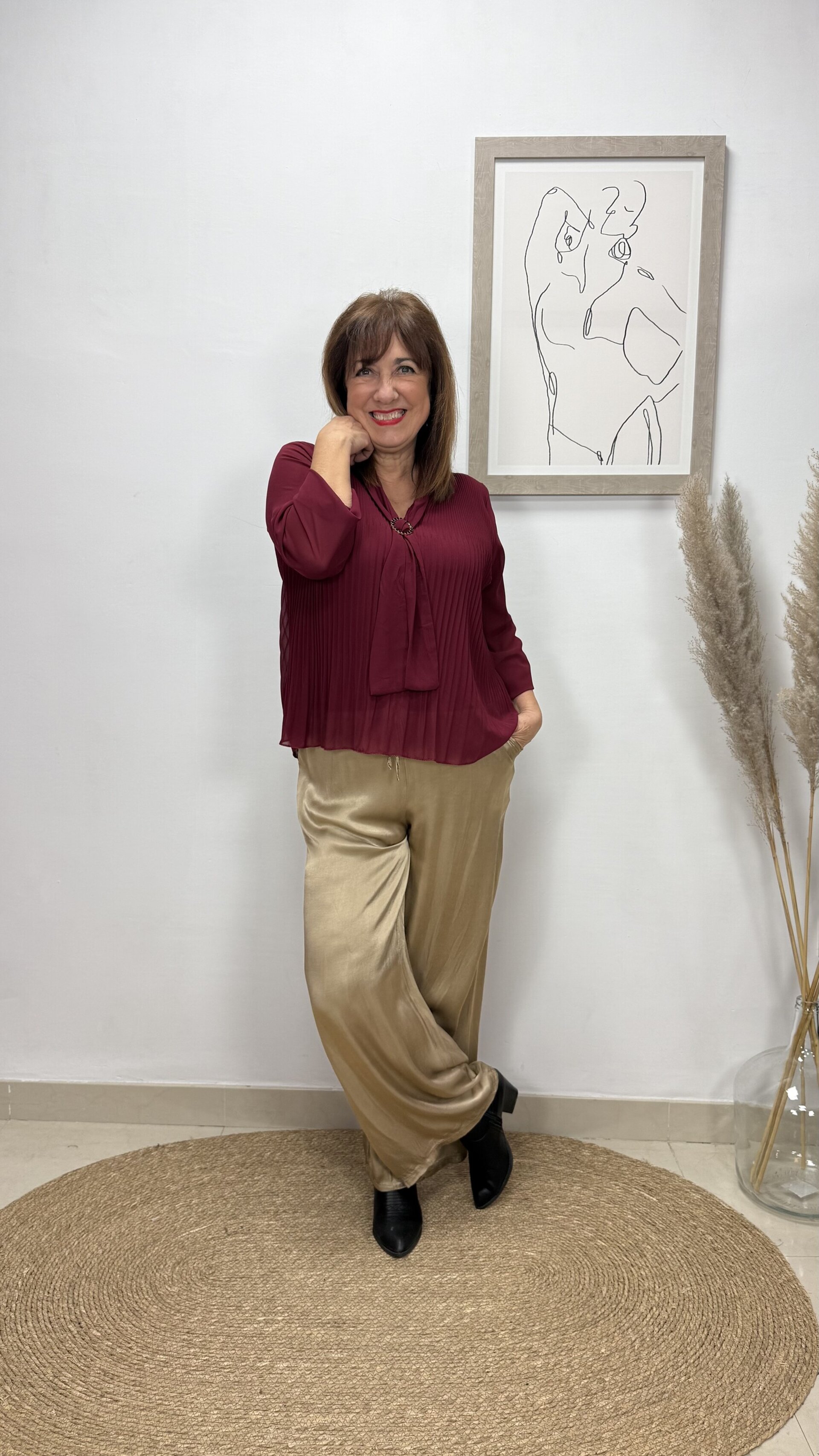 Blusa Microplisado Lazos Burdeos - 1