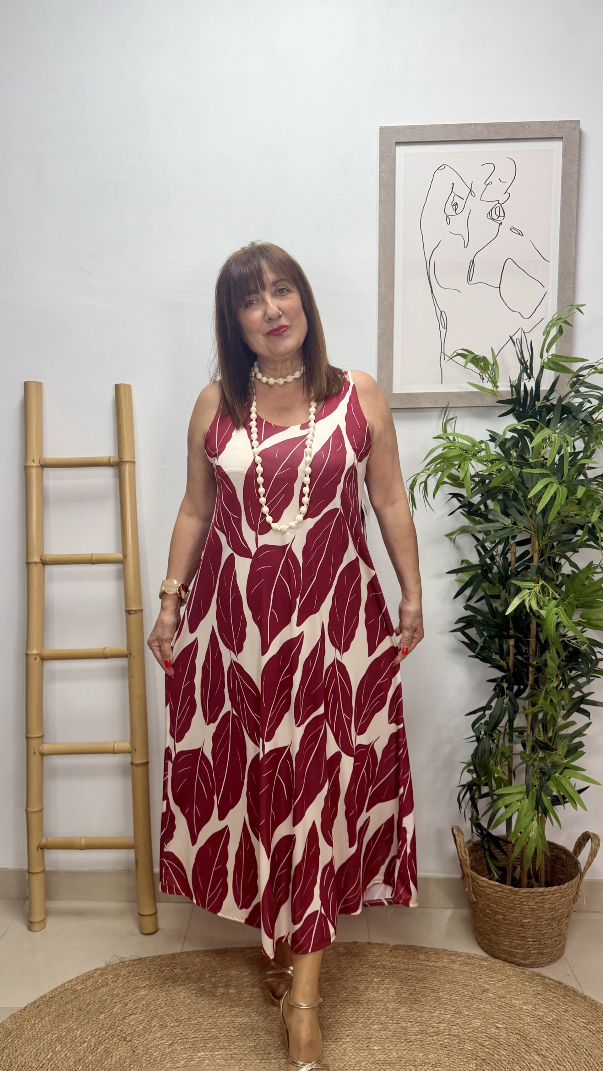 Vestido Hojas Burdeos - 1