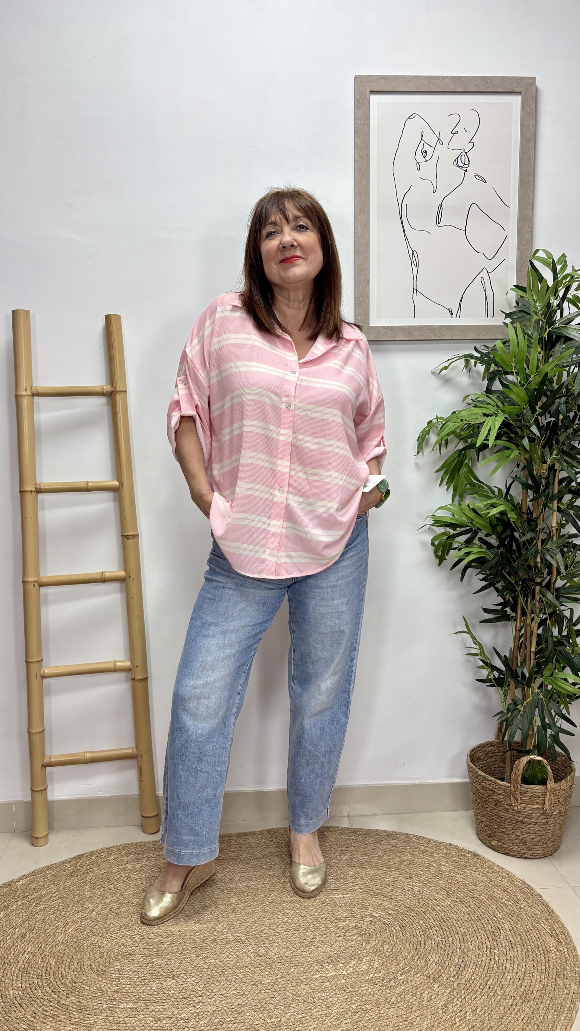 Camisa Rayada Rosa - 1