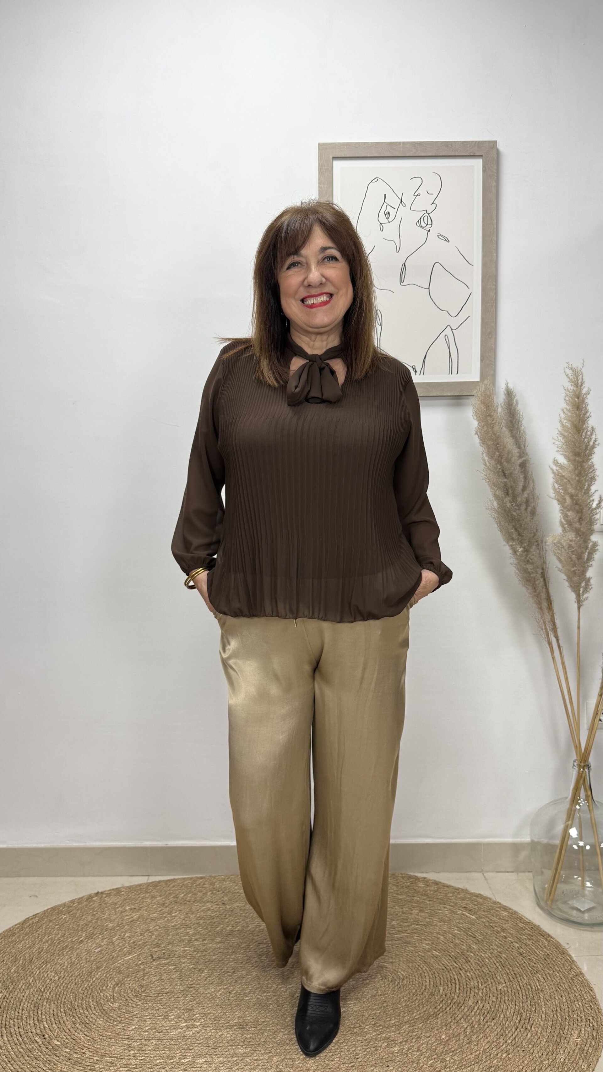 Blusa Microplisado Lazos Chocolate - 1