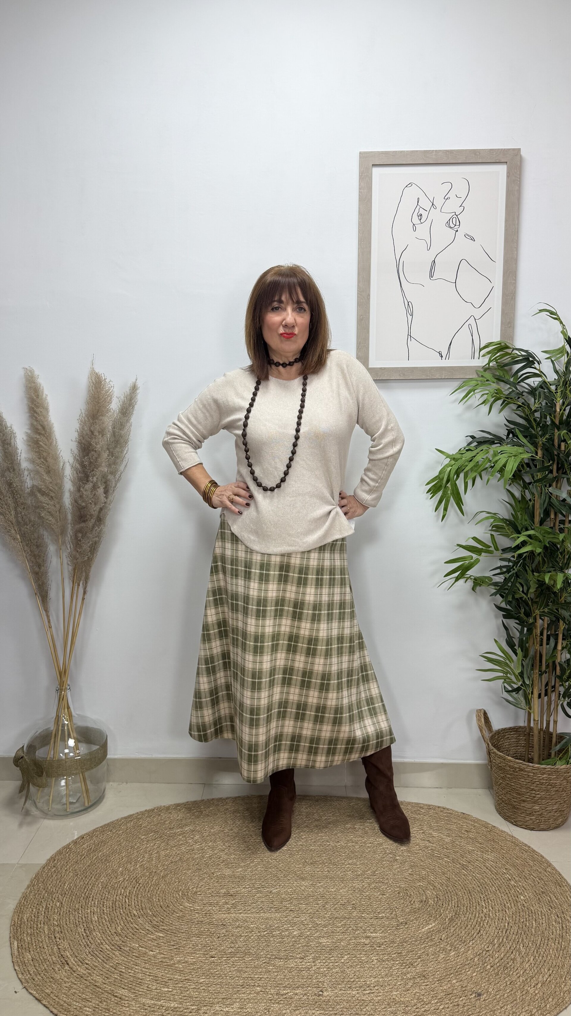 Jersey Liso Cuello Redondo Beige - 2