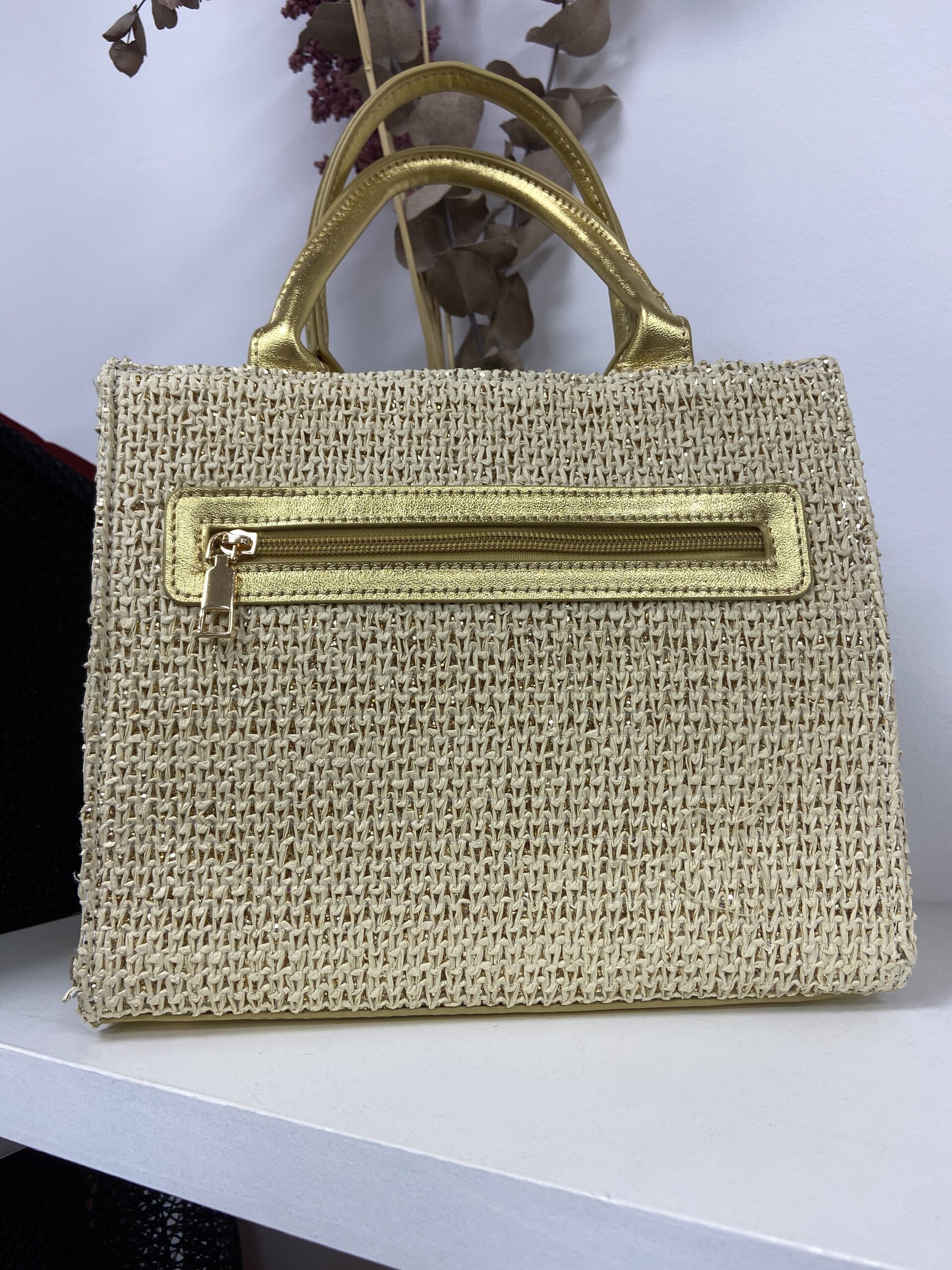 Bolso Rafia Beige con Brillo - 2