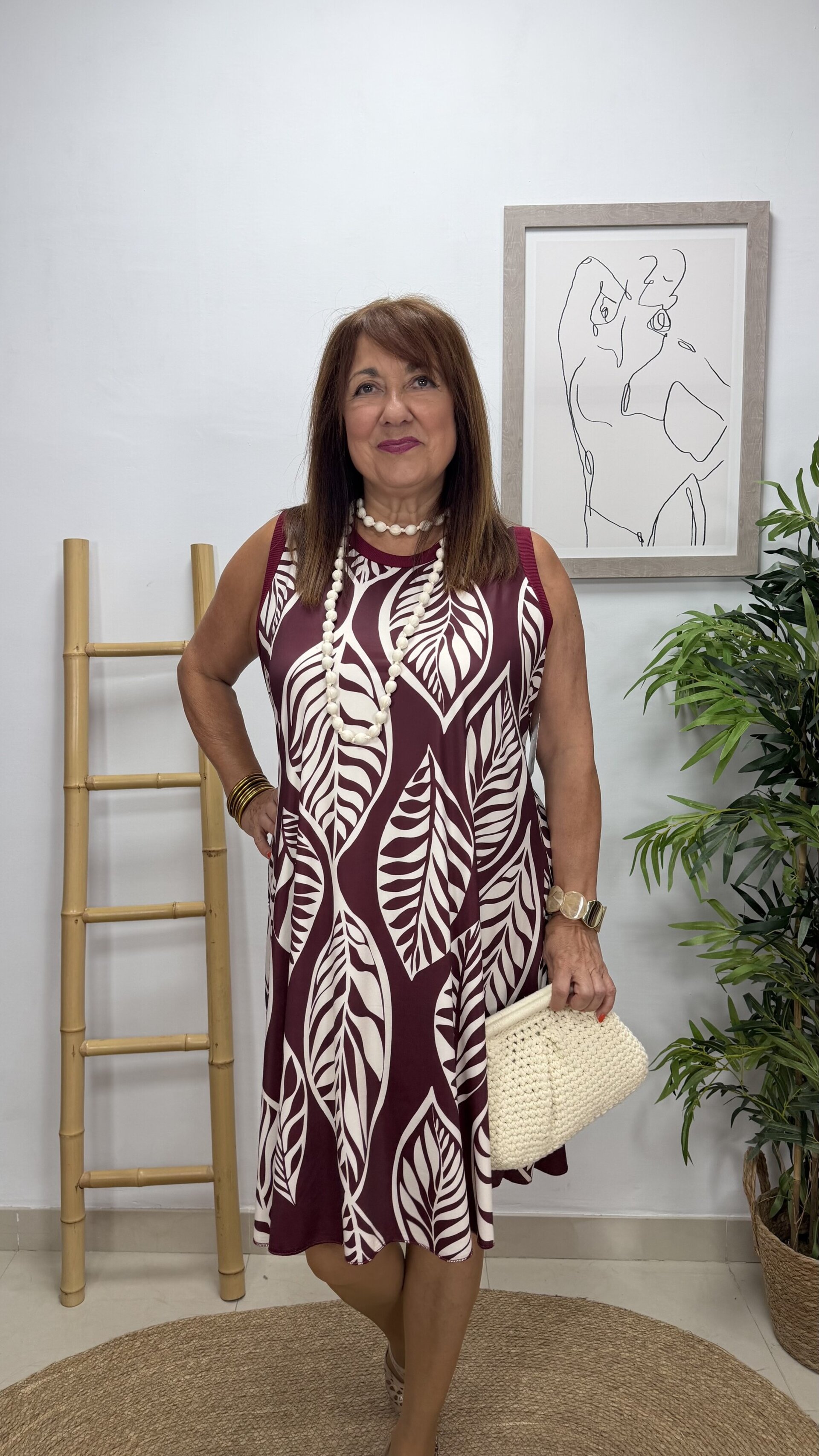 Vestido Hojas Corto Burdeos - 2