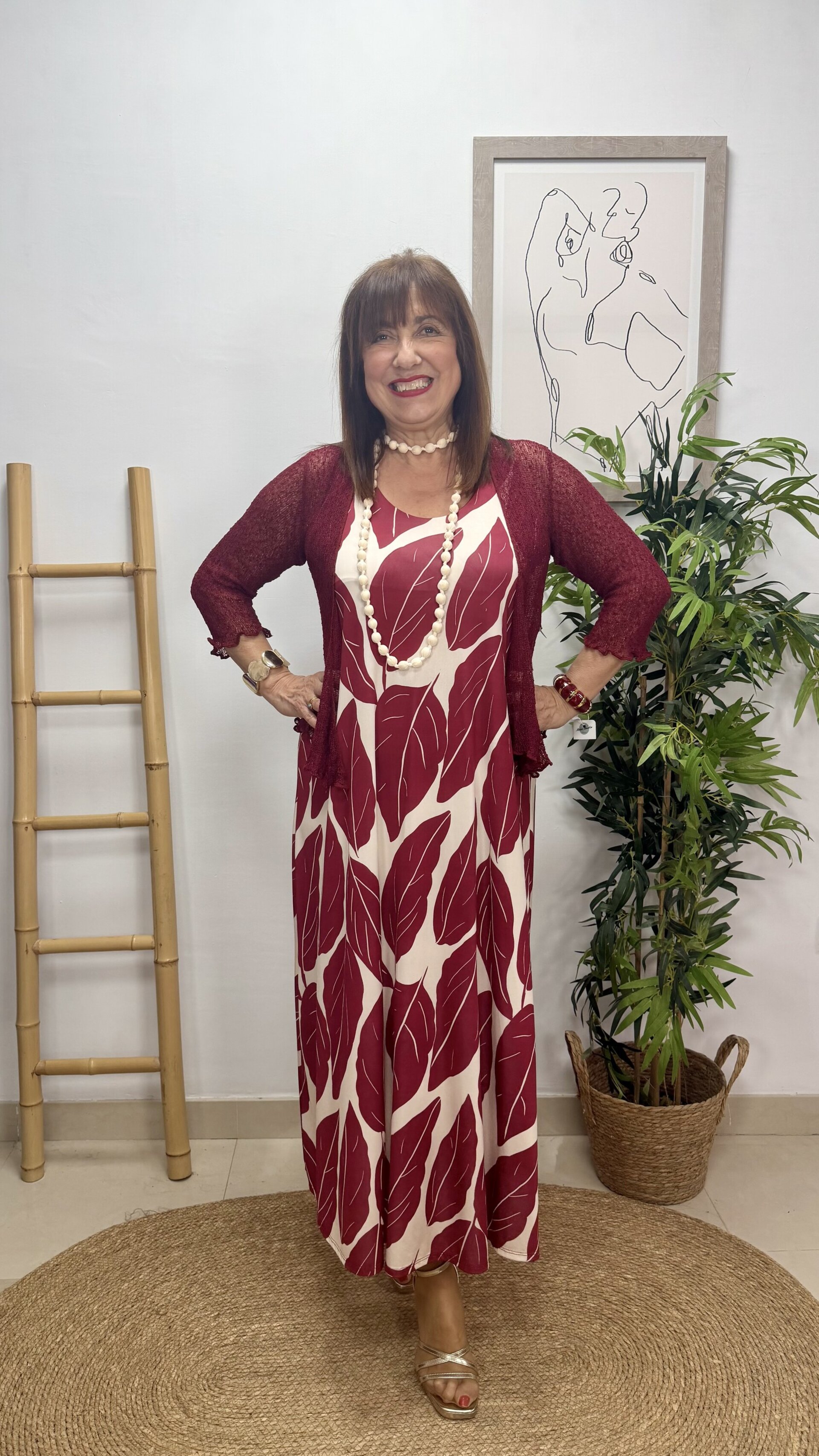 Vestido Hojas Burdeos - 4