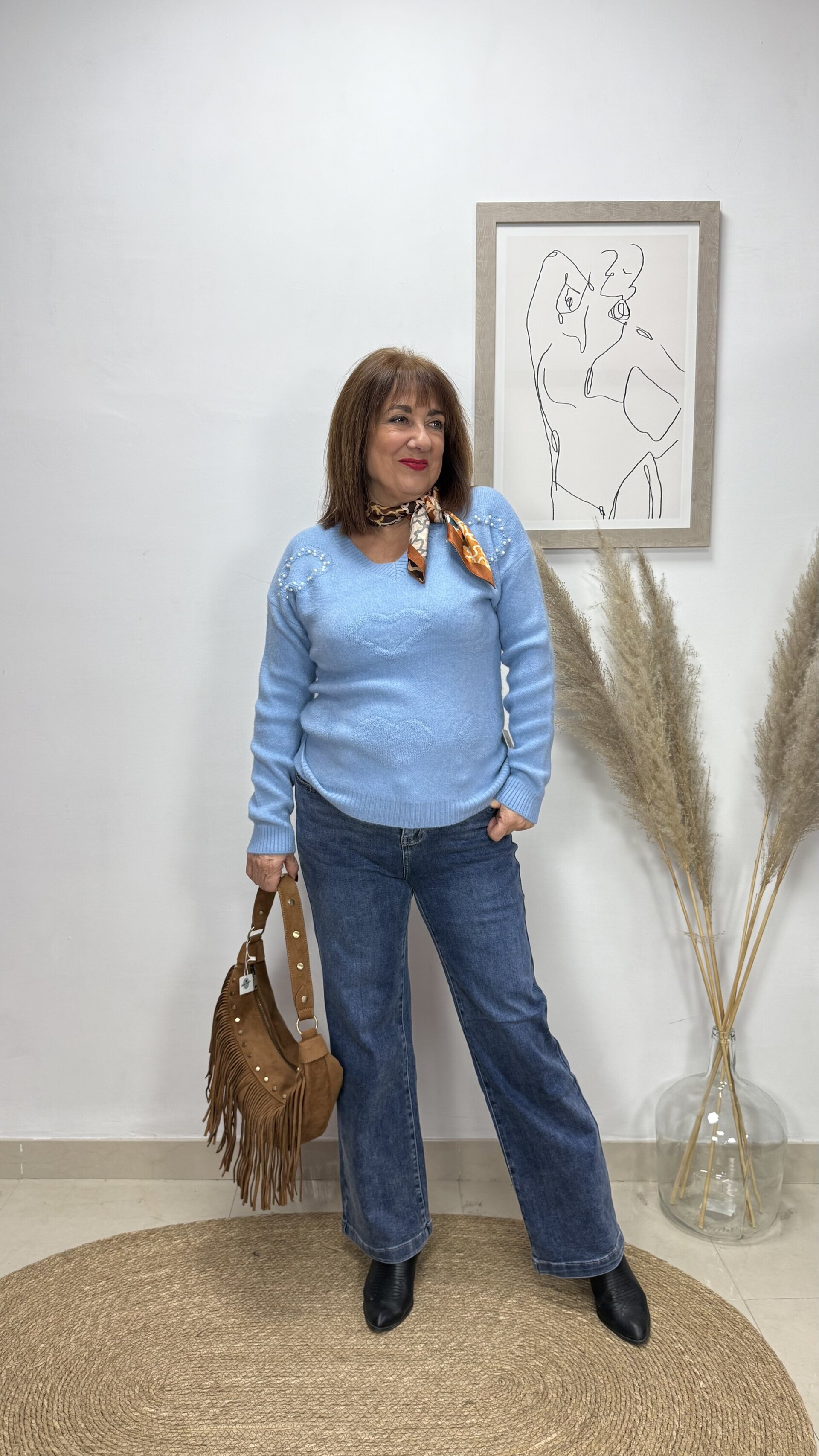 Jersey Corazón Perlas Azul - 1