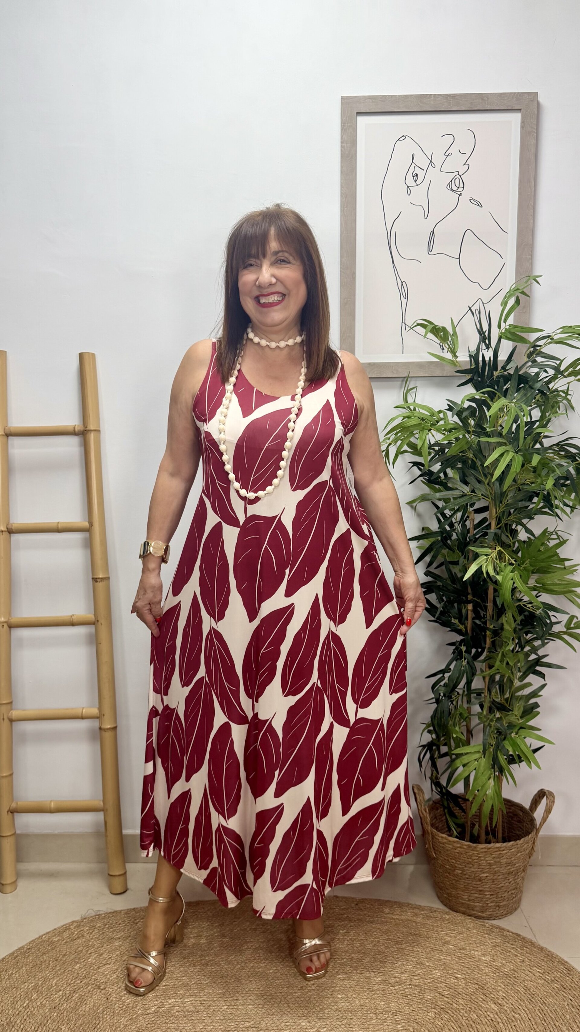 Vestido Hojas Burdeos - 6