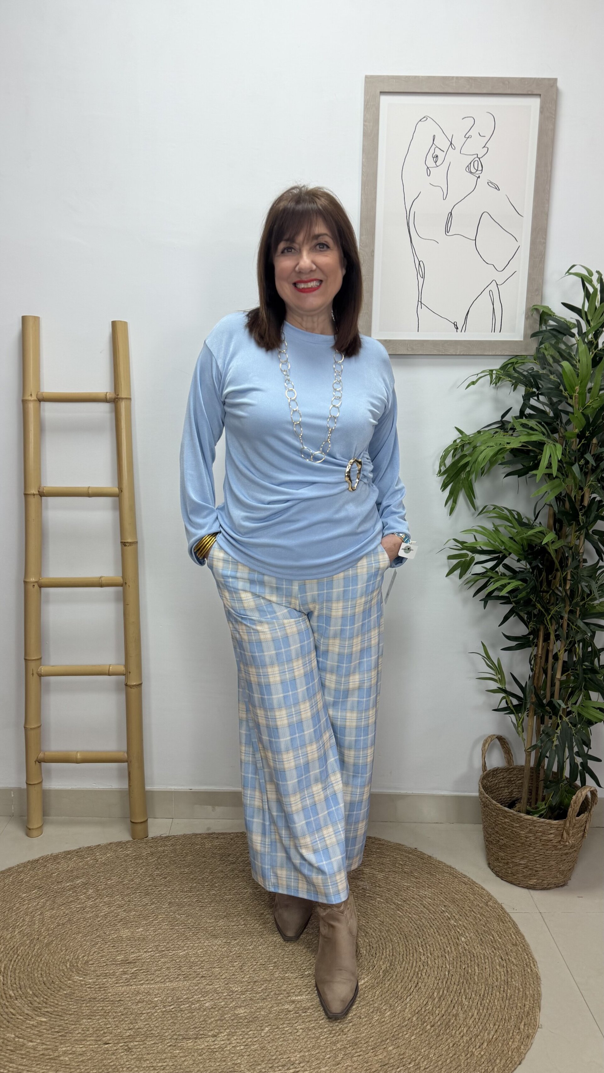 Pantalón Cuadros Celeste - 2