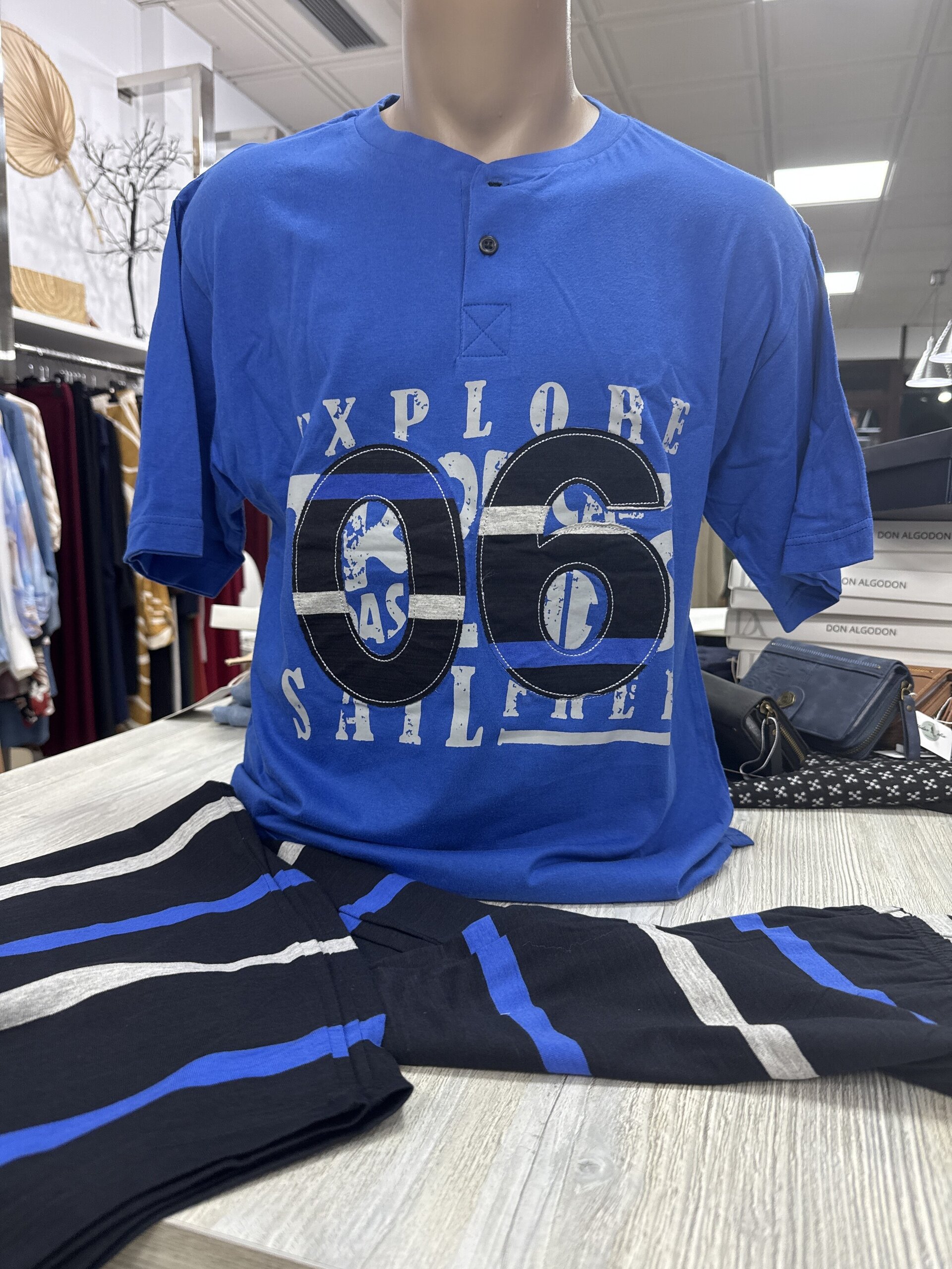 Pijama Manga Corta Hombre Azul - 1